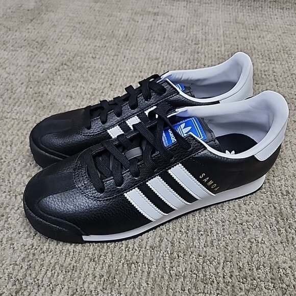 Adidas Samoa Sneakers Black White Leather Men's Size 7.5 Lace Up - Picture 3 of 9